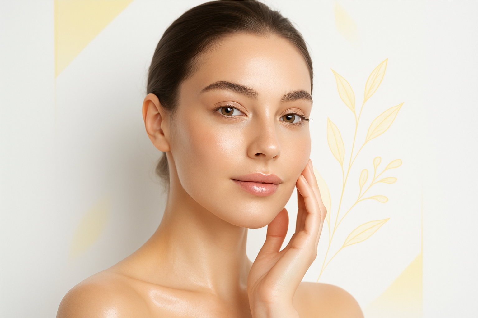 skin care beauty cosmetics, white minimalist with yellow accent
show women face