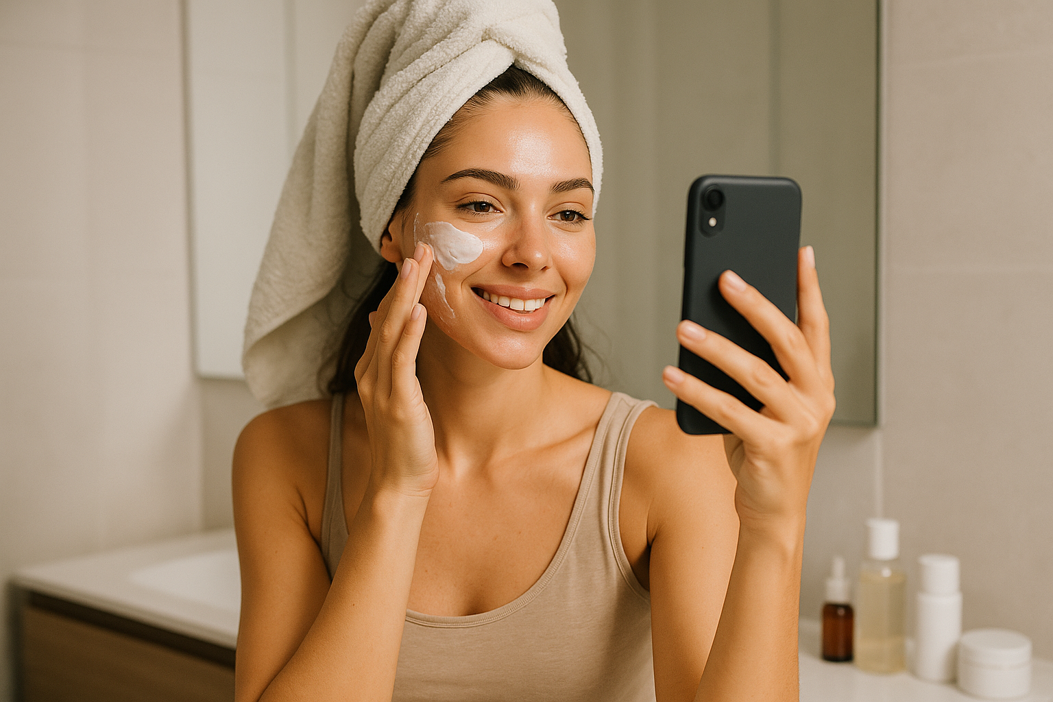 women skincare selfie
