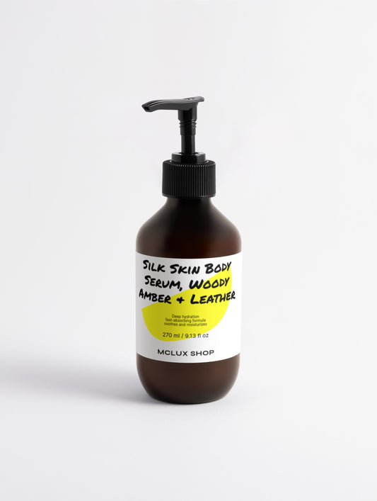 Silk Skin Body Serum, Woody Amber & Leather - MCLUX SHOP.